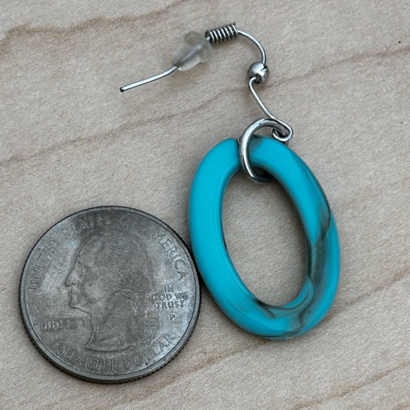 Turquoise color earrings/ brown shadings oval shape /pierced/ measures 1 1/2 in - Picture 4 of 5